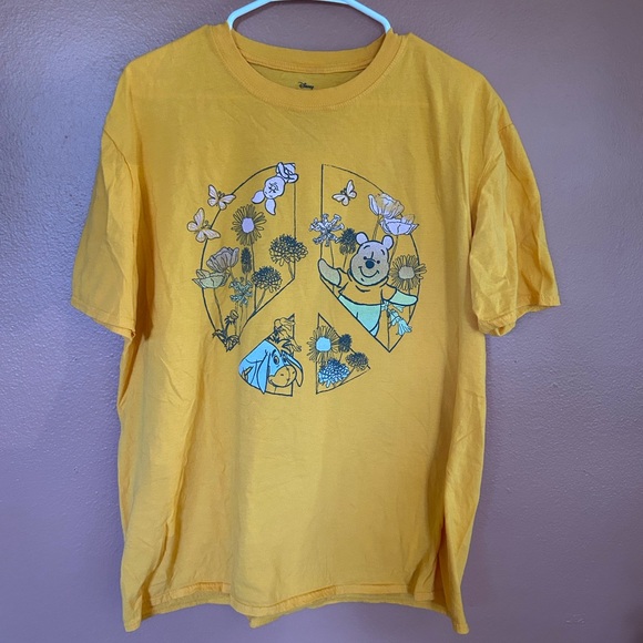 Disney Yellow Short Sleeve Tee with Peace Design - Picture 1 of 2